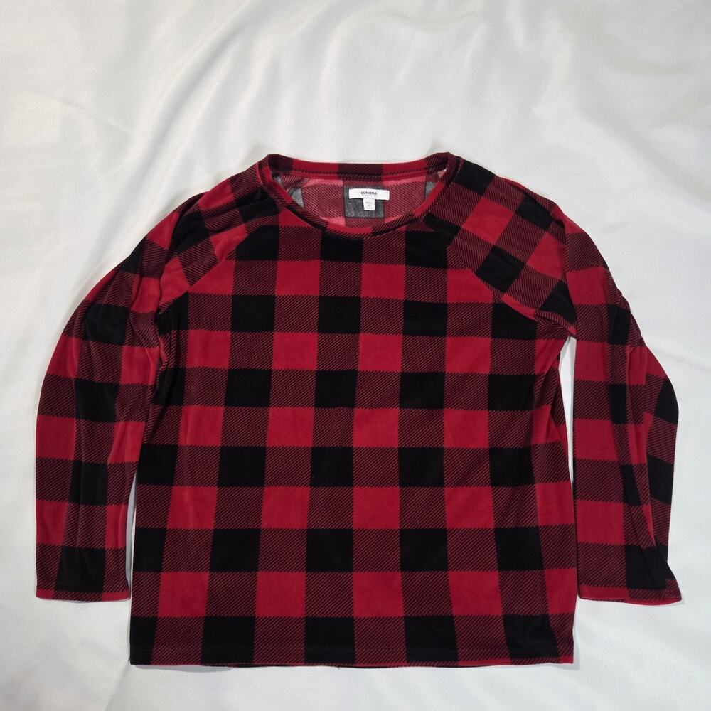 Sonoma Goods for Life Fleece Top Women's XL Red Black Buffalo Plaid Long Sleeve